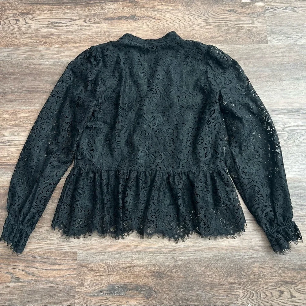Lilly Pulitzer Jacelynne Black Lace Peplum Top Size Small Long Sleeve Blouse - Picture 7 of 11
